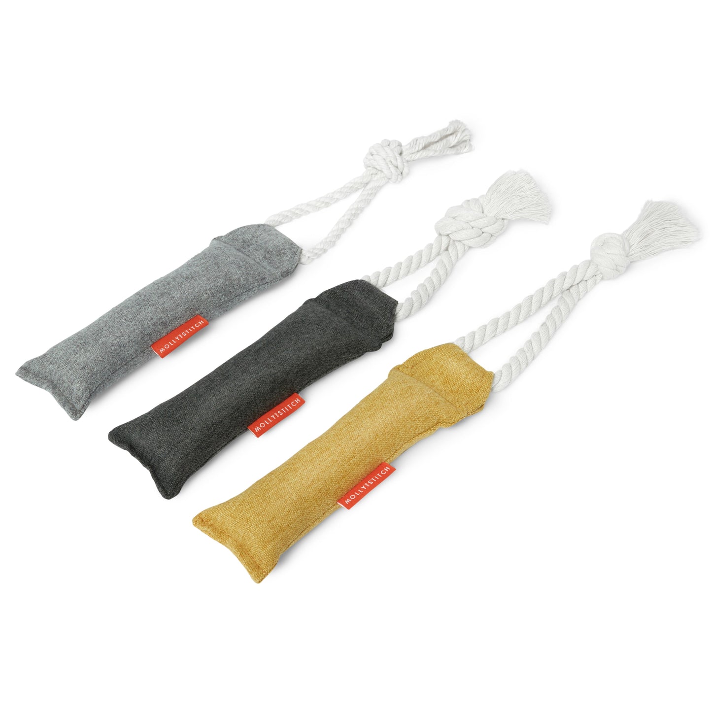 charcoal bumper tug toy with rope from molly and stitch three colors