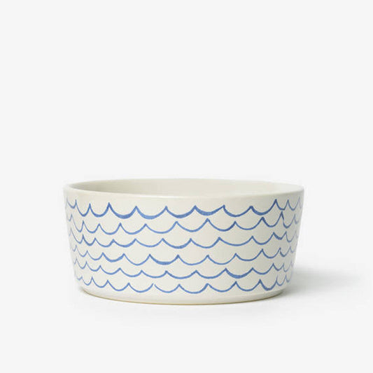 Sketched Blue Wave Ceramic Dog Bowl by Waggo