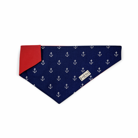 nautical navy over-the-collar dog bandana with small anchors