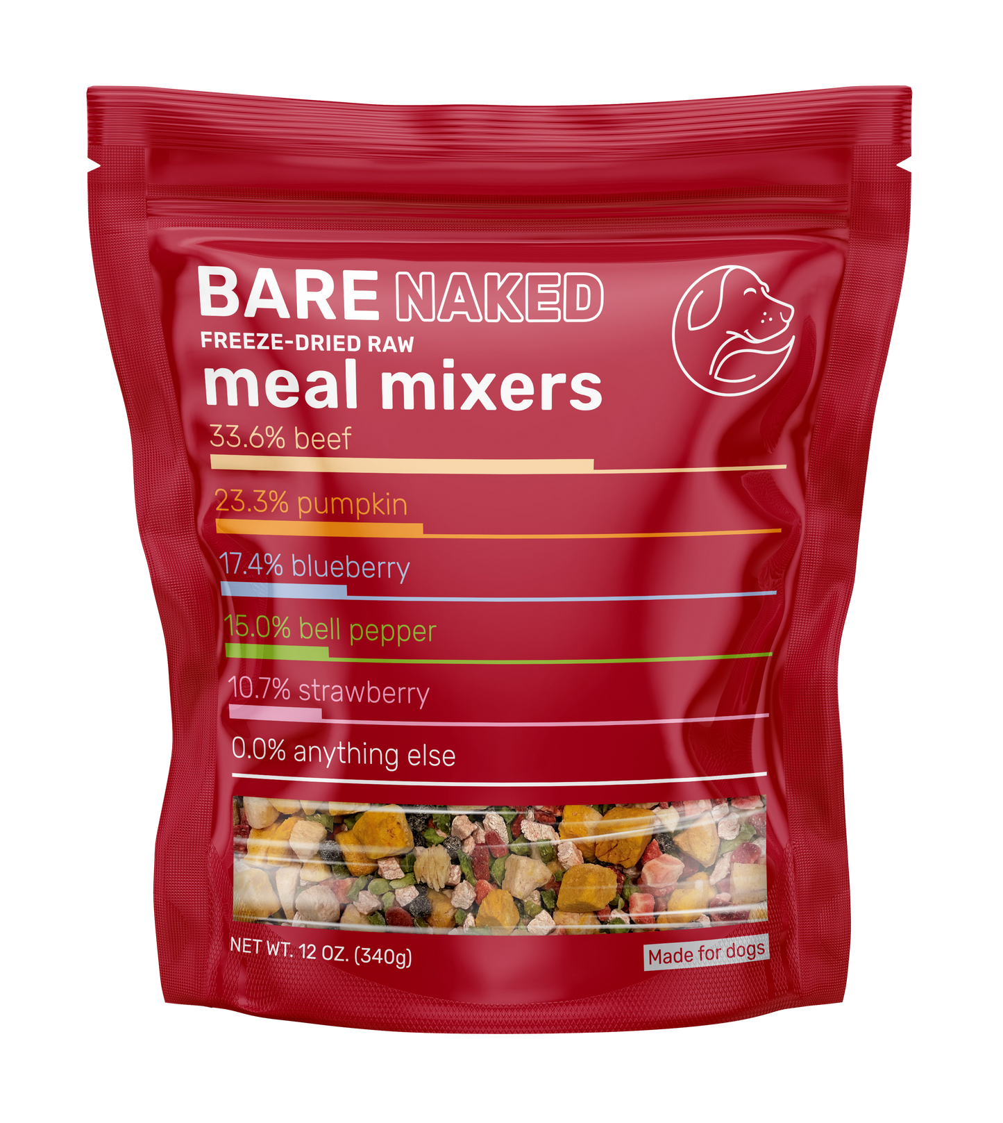 BareNaked Beef Dog Food Meal Mixers in bag showing detail