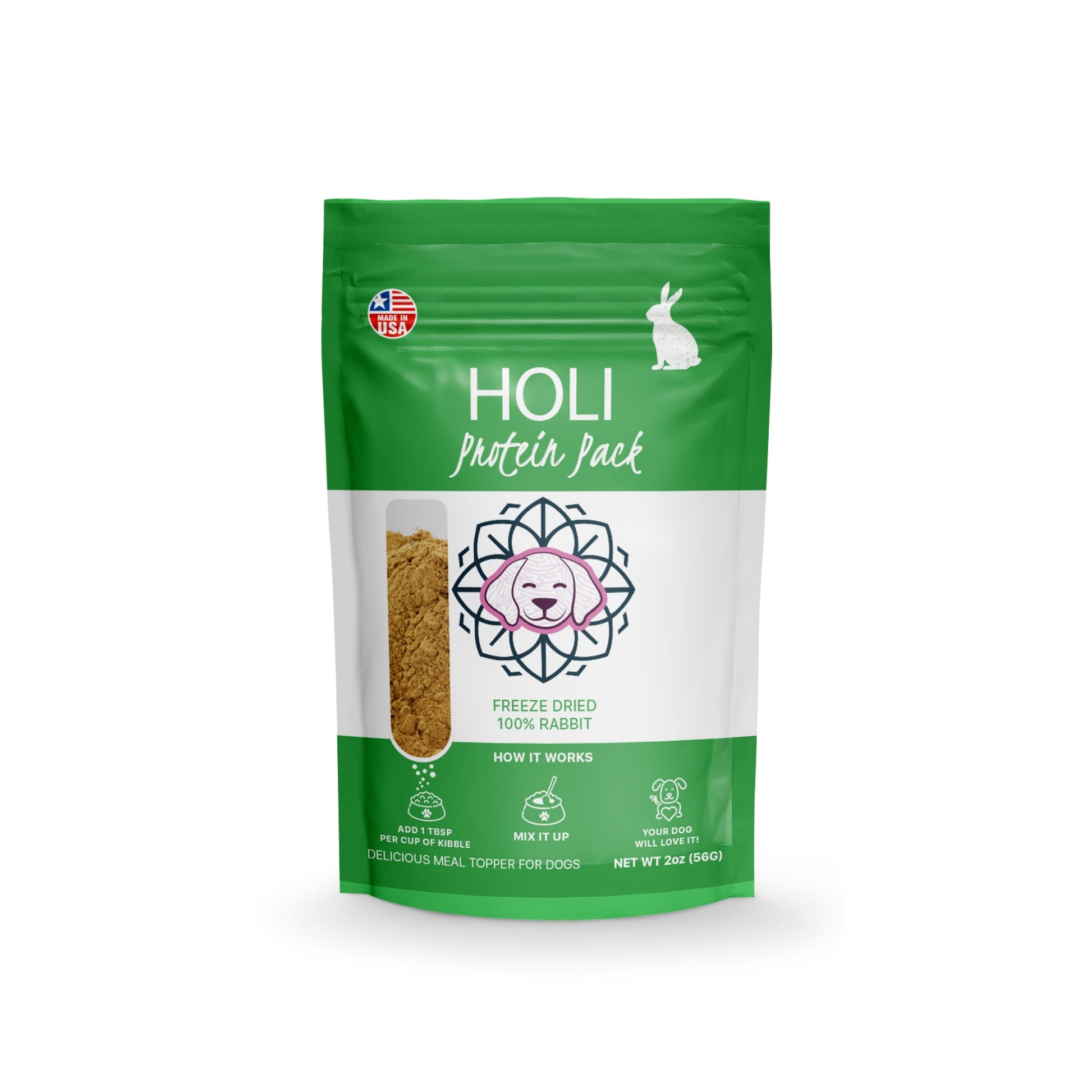 Rabbit Dog Food Topper by HOLI bag—front view