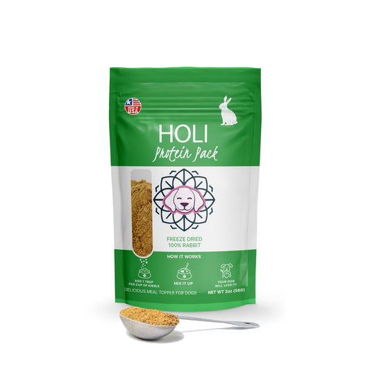 Rabbit Dog Food Topper by HOLI with scoop to show product texture