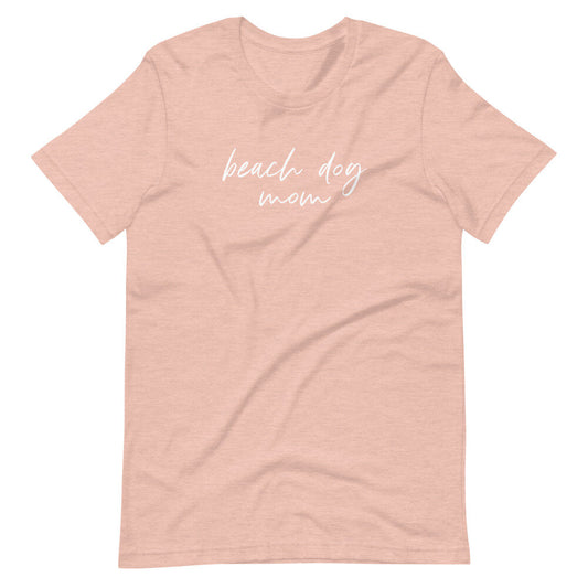 salmon colored t-shirt with beach dog mom script