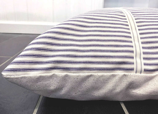 Naval Rigging Vintage Farmhouse Navy Ticking Dog Bed--side view