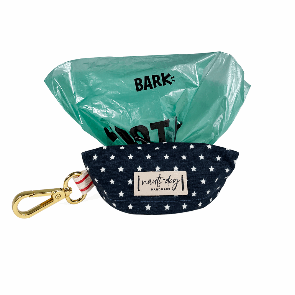 Independence Patriotic American Star Navy Dog Waste Poop Bag Dispenser holder with gold hardware