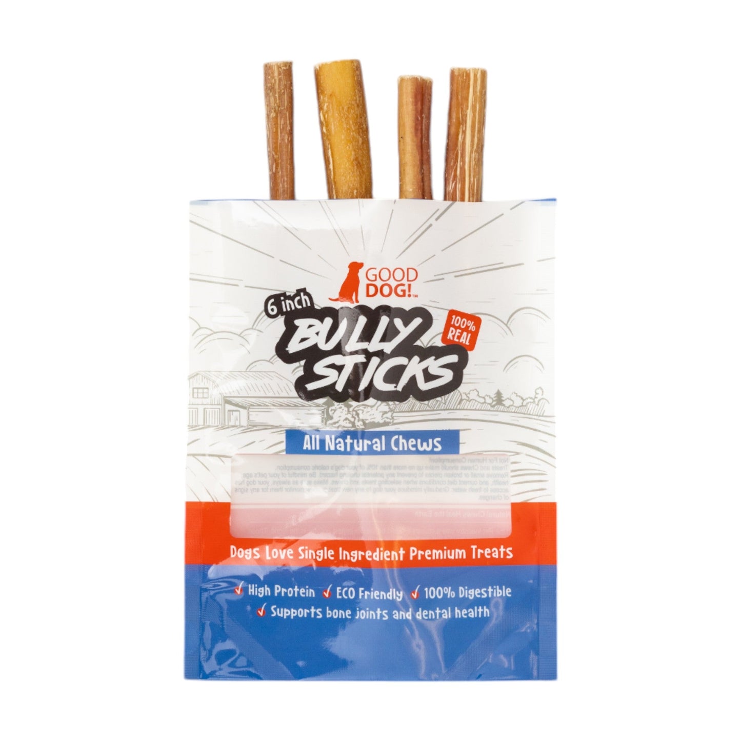 All-Natural Beef Bully Stick Dog Treats – Nutrient-Rich, and High-Protein – 6-Inch Standard (4-Pack)