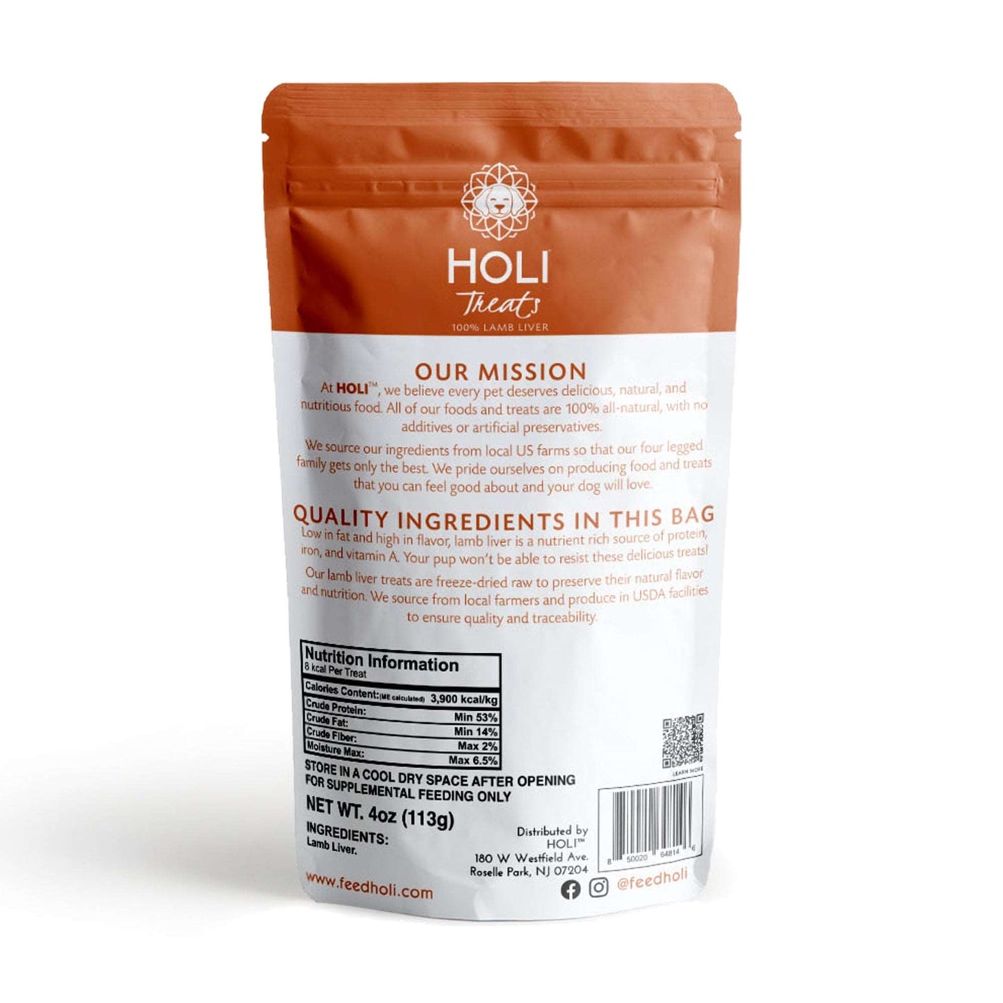 Lamb Liver Dog Treats bag back by HOLI