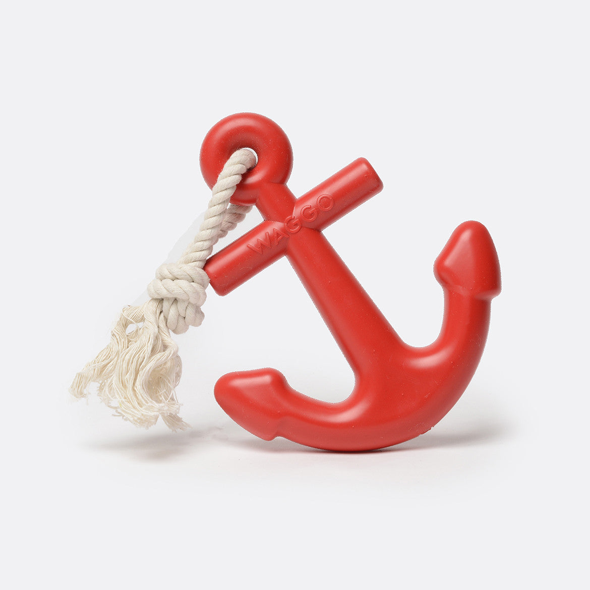 red rubber anchor dog chew toy with rope tug