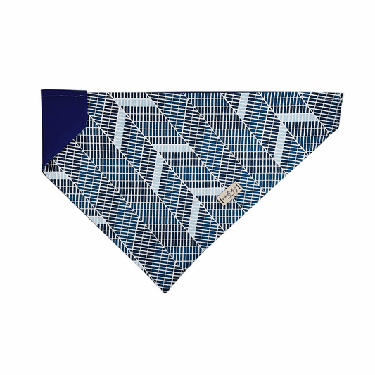 navy teal and white geometric diagonal herringbone over-the-collar dog bandana