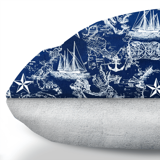 vintage navy and white maritime toile nautical map designer dog bed-side view