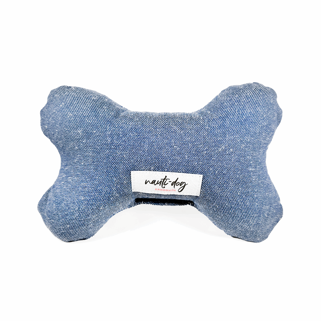 Chambray denim blue Classic Oxford plush squeaker dog toy