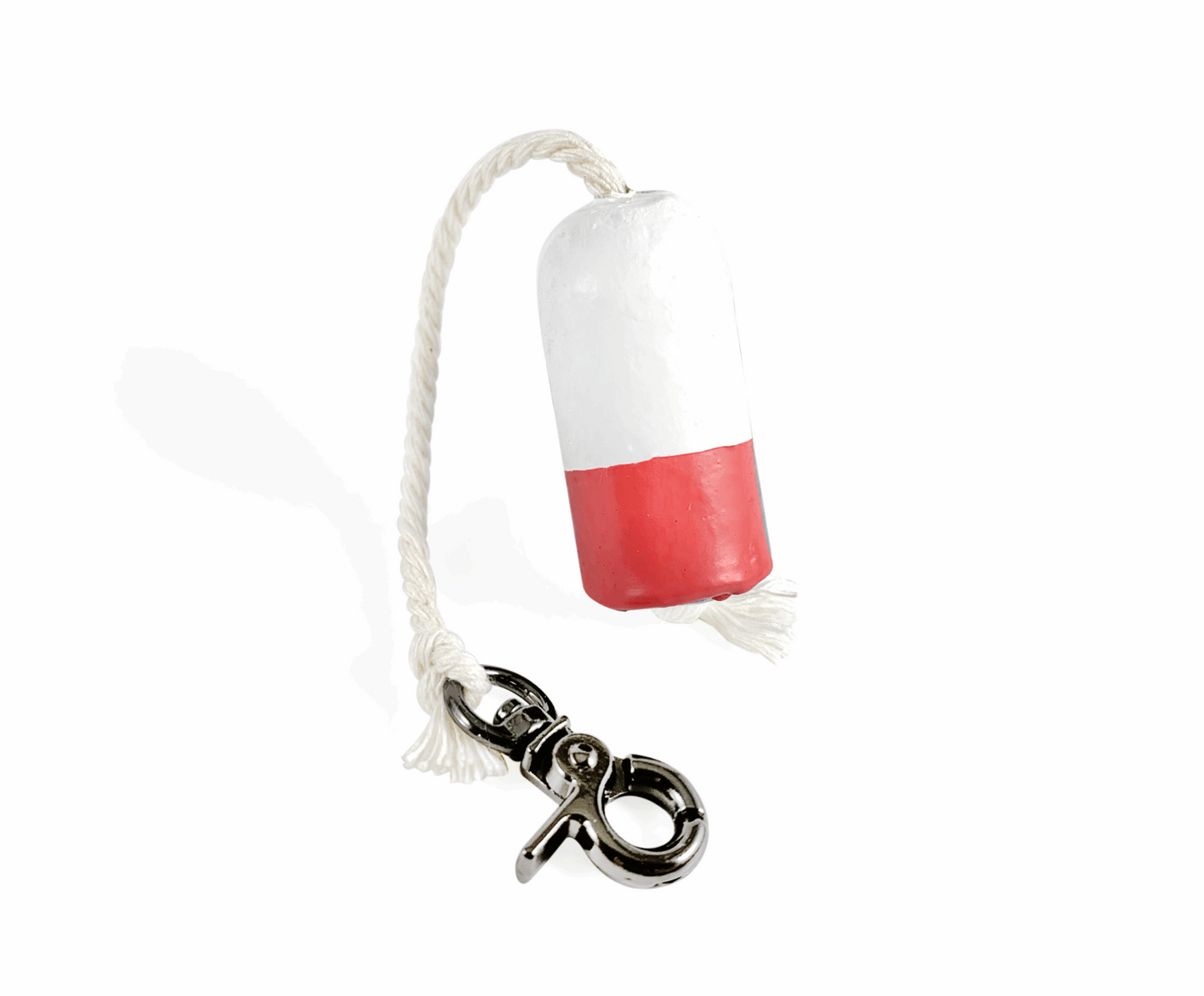 Recycled Wine Cork Buoy Lifesaver Keychains—white with coral bottom
