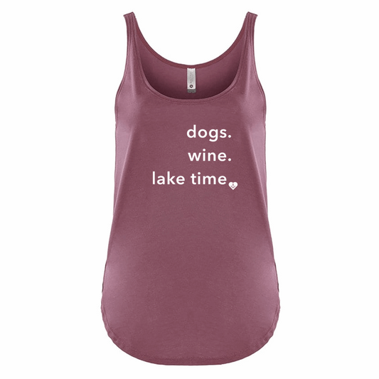Dogs, Wine, Lake Time Women's Tank—front view