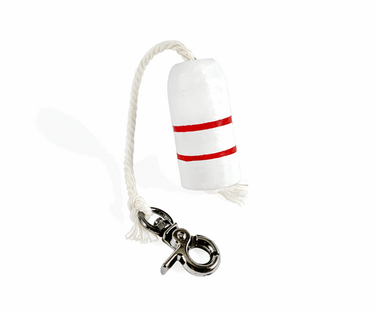 Recycled Wine Cork Buoy Lifesaver Keychains—white with double red stripe
