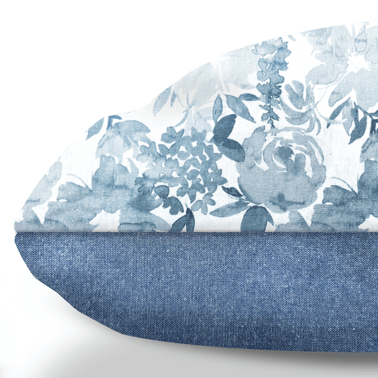 Gardenia Sky Blue Watercolor Floral Woven Dog Bed-side view