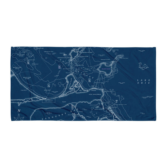 Lake Erie Navy Nautical Chart Over-sized Beach Towel