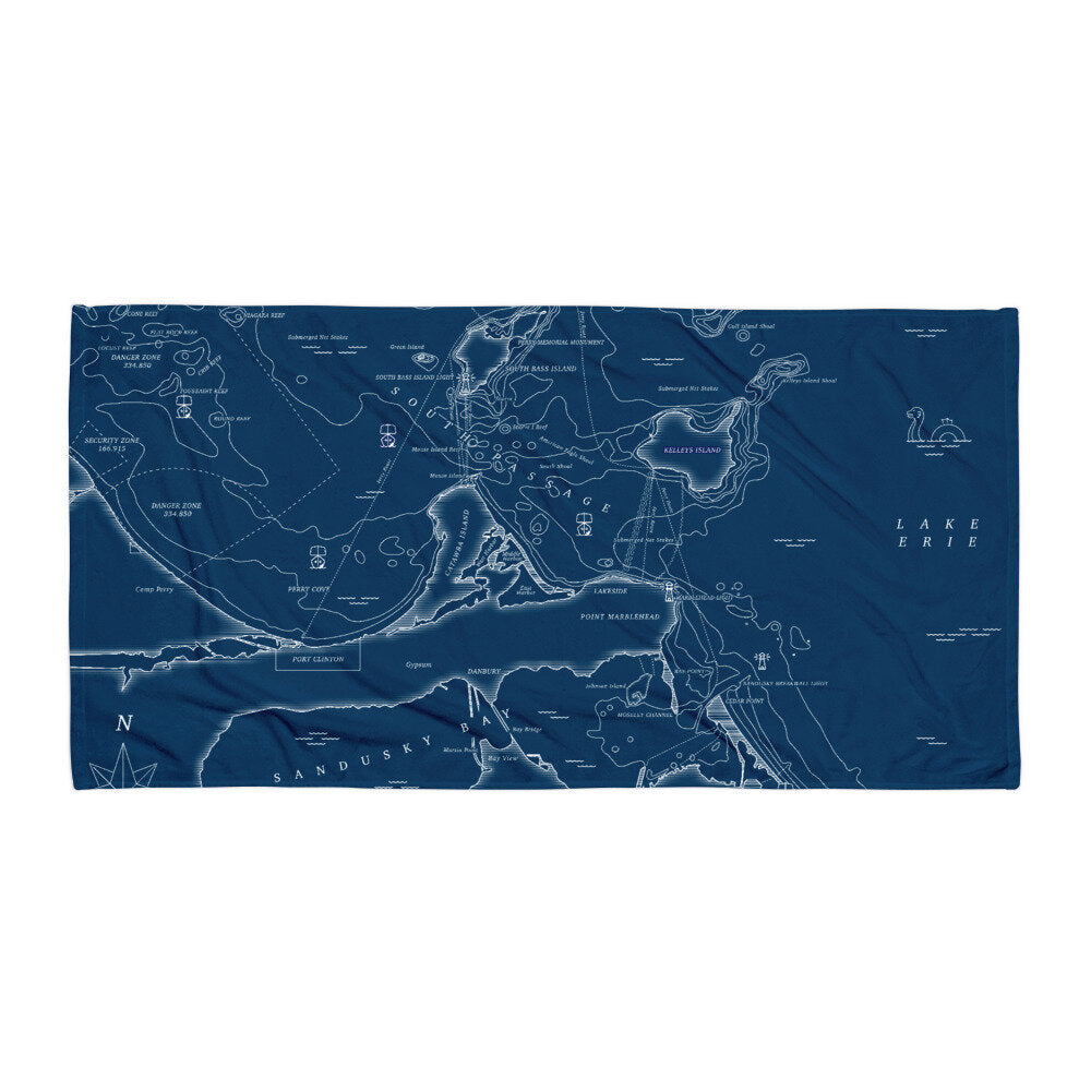 Lake Erie Navy Nautical Chart Over-sized Beach Towel
