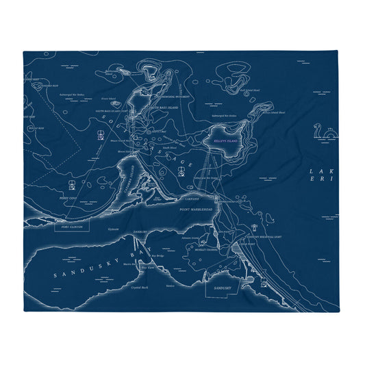 Lake Erie Nautical Chart Minky Throw Blanket