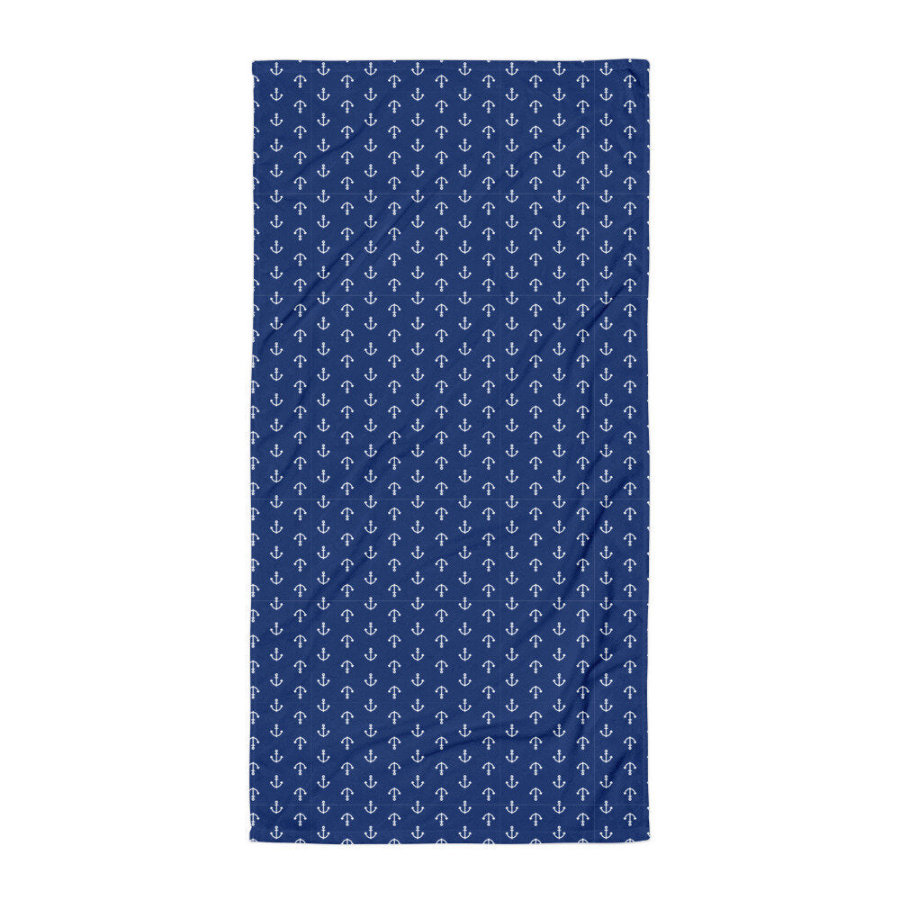 over-sized navy beach towel with anchors