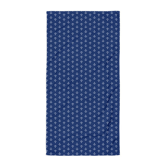 over-sized navy beach towel with anchors