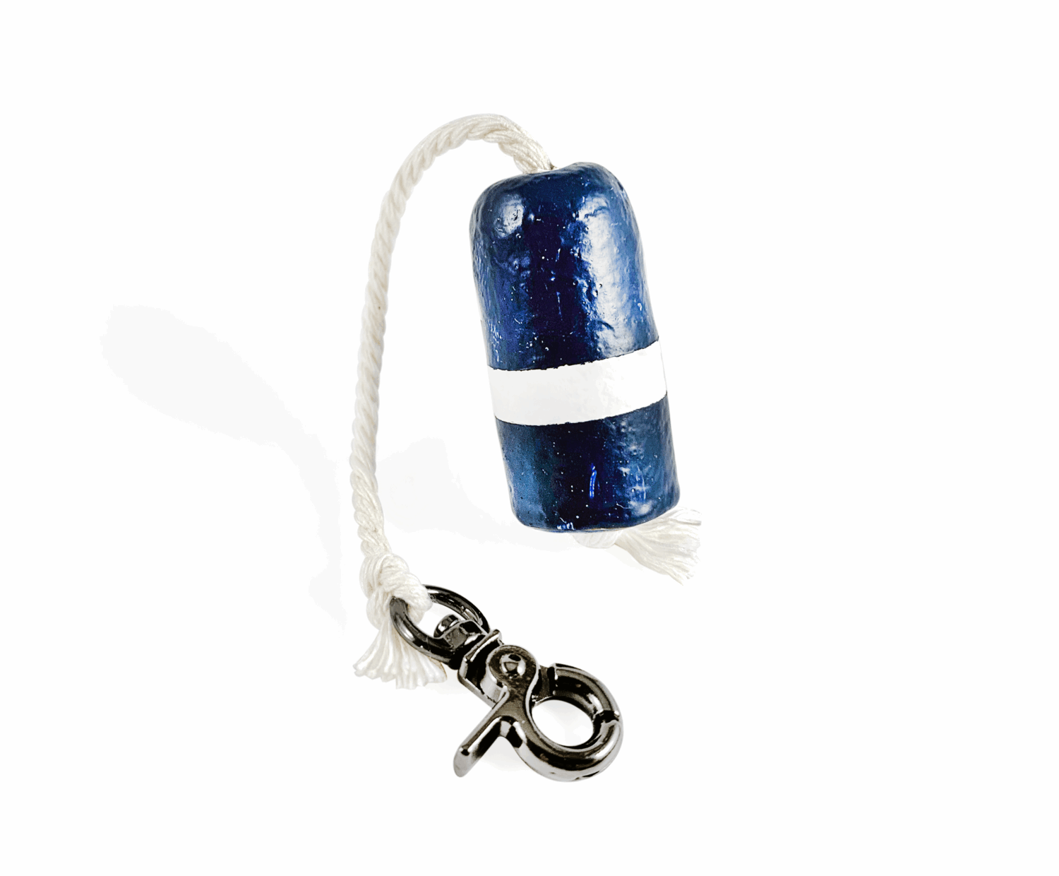 Recycled Wine Cork Buoy Lifesaver Keychains—navy with white stripe