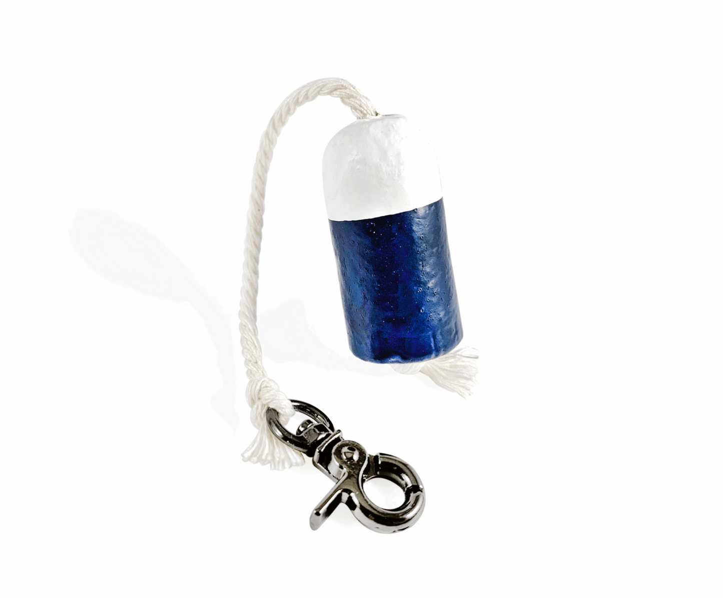 Recycled Wine Cork Buoy Lifesaver Keychains—navy with white top