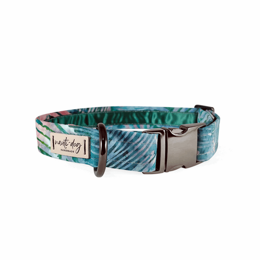 Palmetto Hand-dyed Watercolor Palm Leaf Buckle Dog Collar with black gun metal hardware