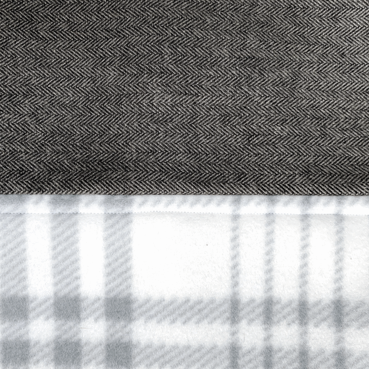 Poindexter Herringbone Shirting Tweed & Plaid Fleece Winter Dog Coat—detail view