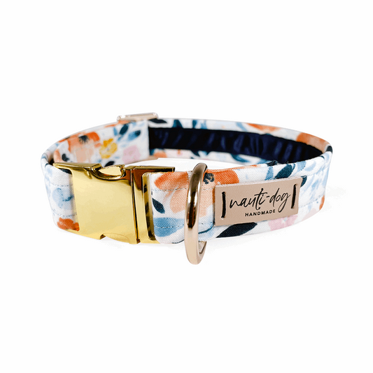 Poppy Elegant Summer Floral Buckle & Martingale Collar with gold hardware