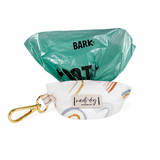 Promise Earthy Boho Rainbow Waste Dog Poop Bag Dispenser and holder with gold hardware