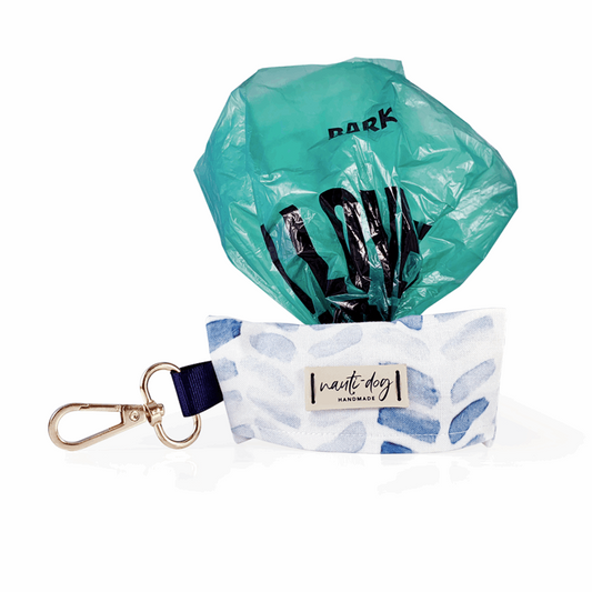 Raindrop Spring Watercolor Blue Herringbone Waste Dog Poop Bag holder and Dispenser with gold hardware