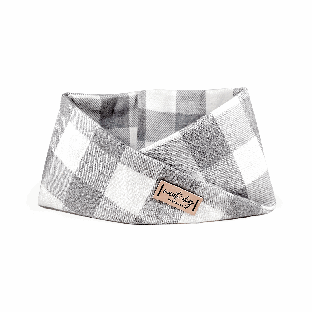 Sterling Silver Buffalo Plaid Flannel Winter Dog Scarf with leather tag