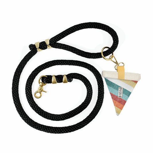 Marine-grade premium rope leash with solid brass hardware and Sunset Retro-mod Stripe flag accent