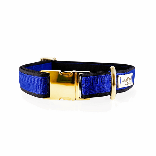 Thin Blue Line Police Memorial Buckle & Martingale Dog Collar with gold hardware