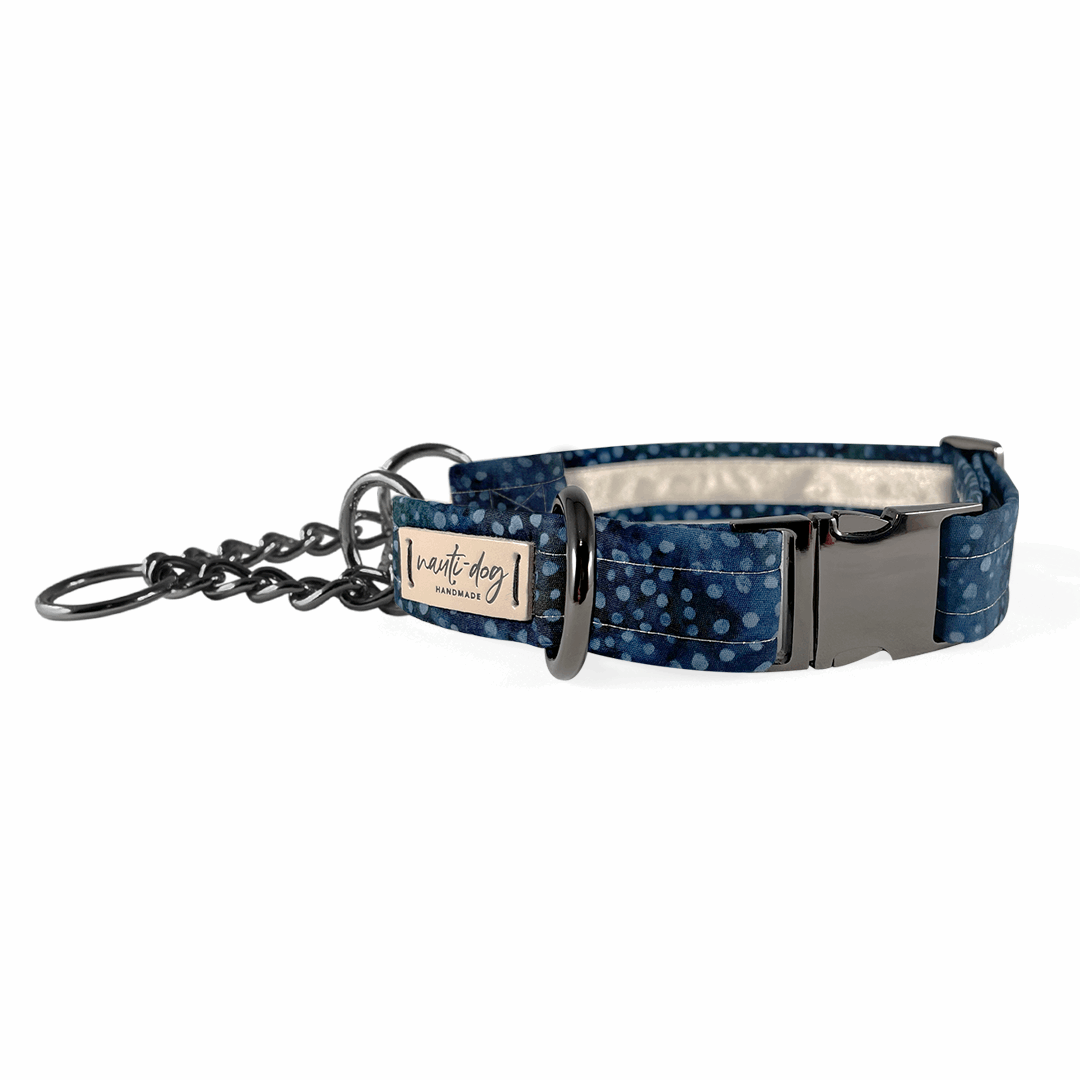 Trout Hand-dyed Batik chain Martingale Dog Collar with black gun metal hardware