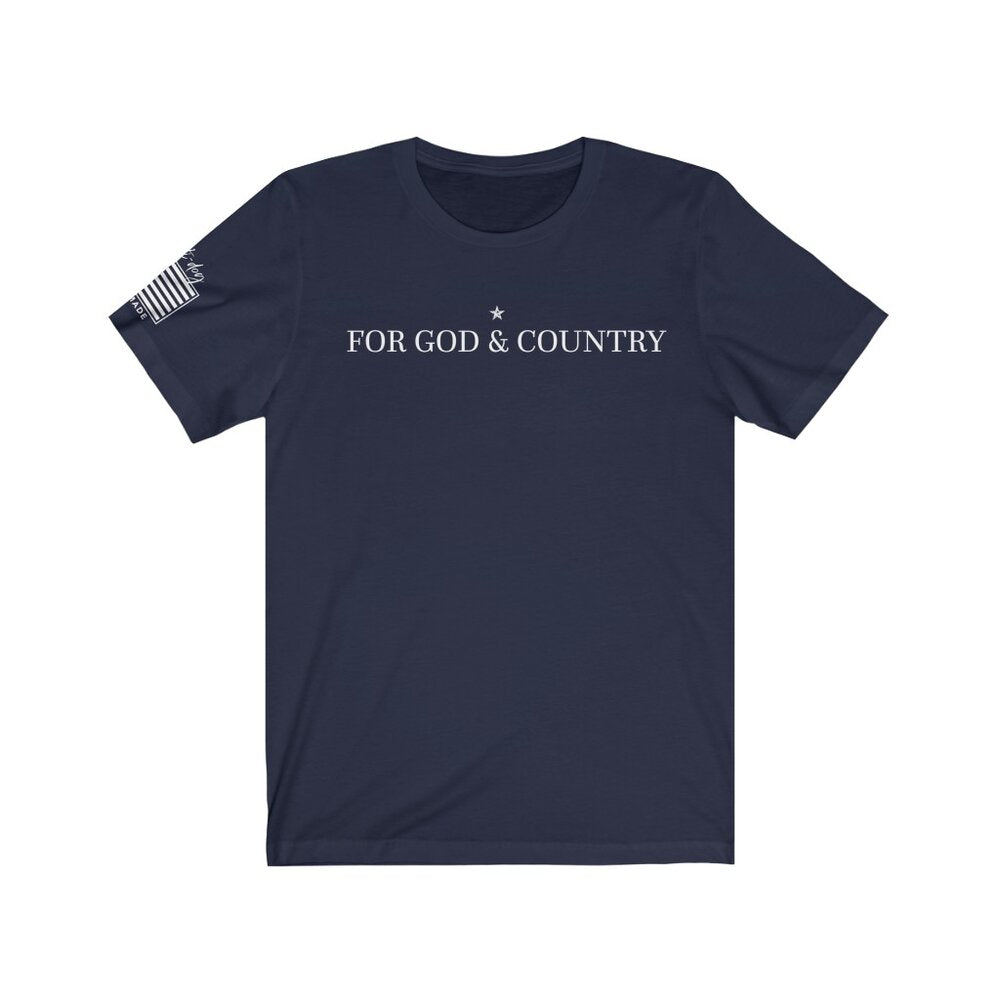 For God, Dog & Country Unisex T-Shirt in Heather navy--front view