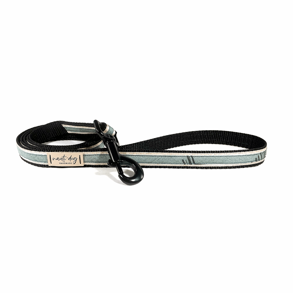 Wayfarer Sage Primitive Chevron Ribbon Dog Leash with black gun metal snap hardware