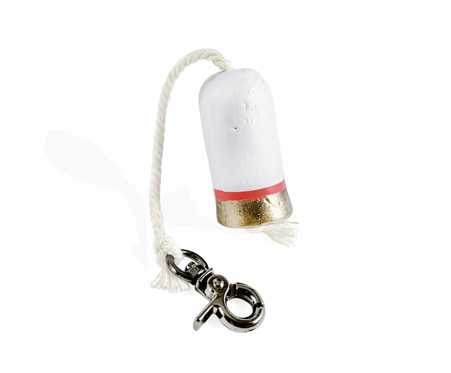 Recycled Wine Cork Buoy Lifesaver Keychains—white with coral stripe and gold bottom