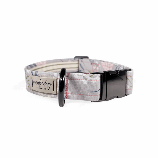 Elderberry Silver Fall Mod Floral Buckle & Martingale Dog Collar with black gun metal hardware
