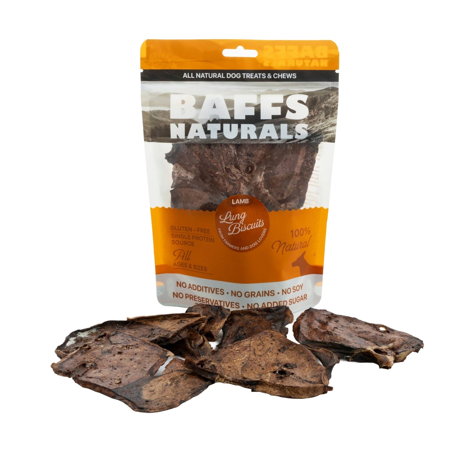 Baffs Naturals All-Natural Premium Lamb Lung Biscuits – 2 Pack (4oz Each)