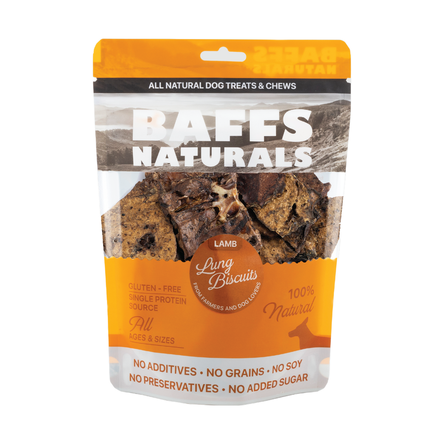 Baffs Naturals All-Natural Premium Lamb Lung Biscuits – 2 Pack (4oz Each)