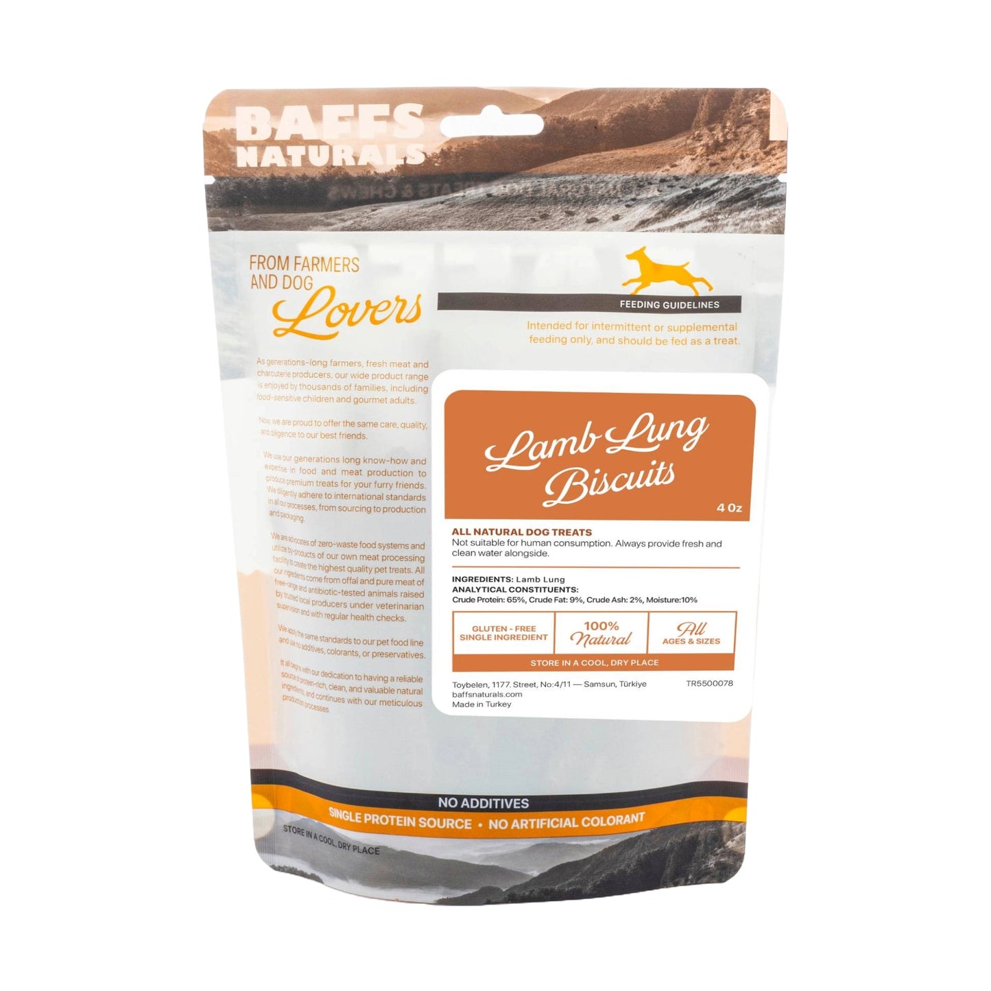 Baffs Naturals All-Natural Premium Lamb Lung Biscuits – 2 Pack (4oz Each)
