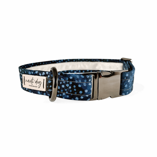Trout Hand-dyed Batik Buckle Dog Collar with black gun metal hardware
