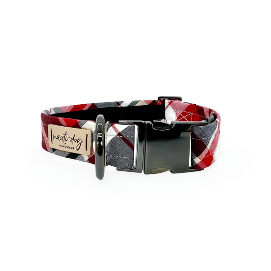 Woodsman Red Tartan Plaid Buckle & Martingale Dog Collar