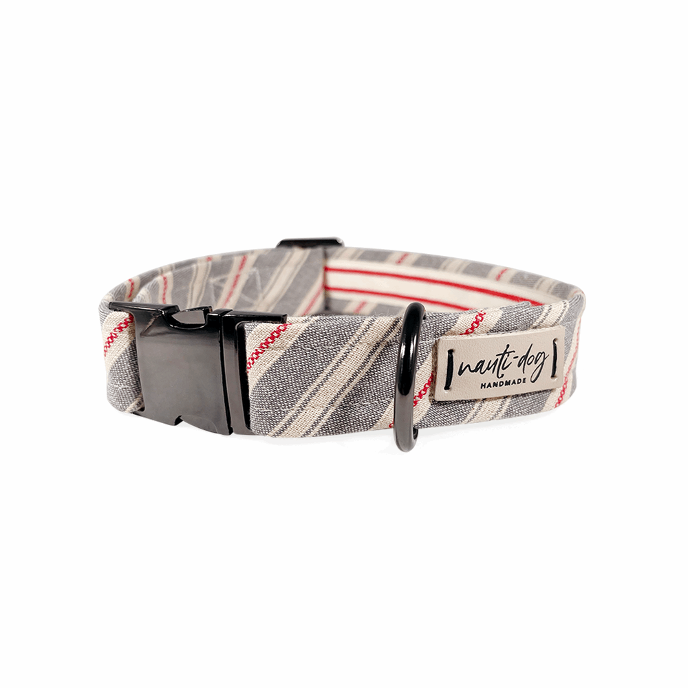 Liberty Patriotic American Woven Stripe Buckle Dog Collar with black gun metal hardware