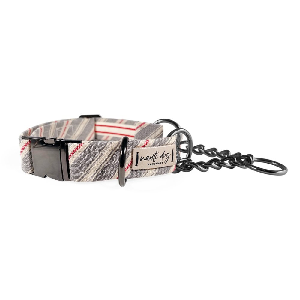 Liberty Patriotic American Woven Stripe chain Martingale Dog Collar with black gun metal hardware