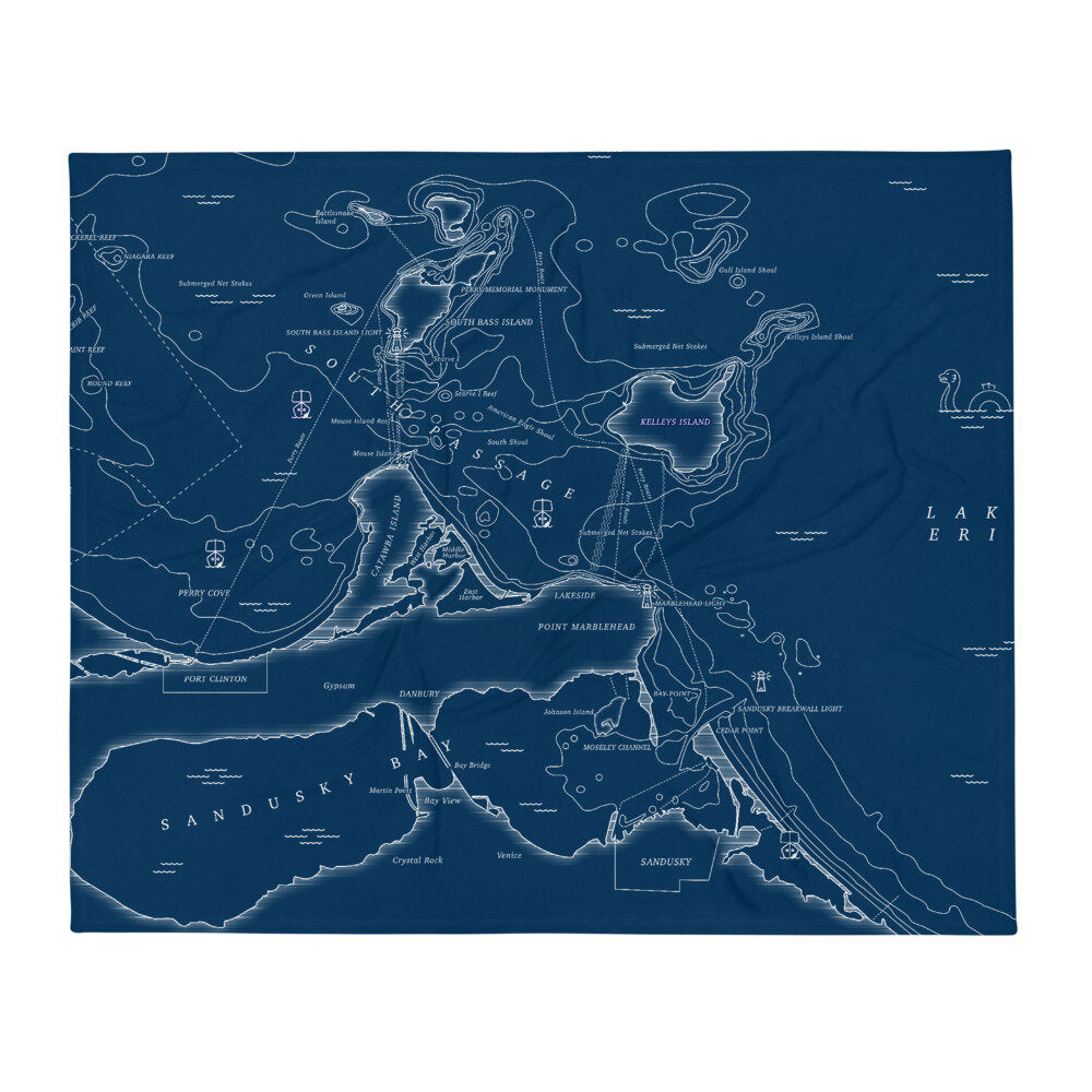 Lake Erie Nautical Chart Throw Blanket