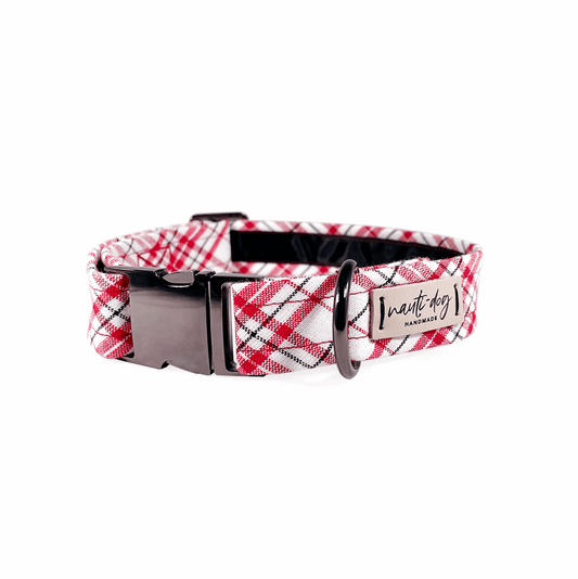 Scarlett Peppermint Woven Plaid Buckle & Martingale Dog Collar with black gun metal hardware