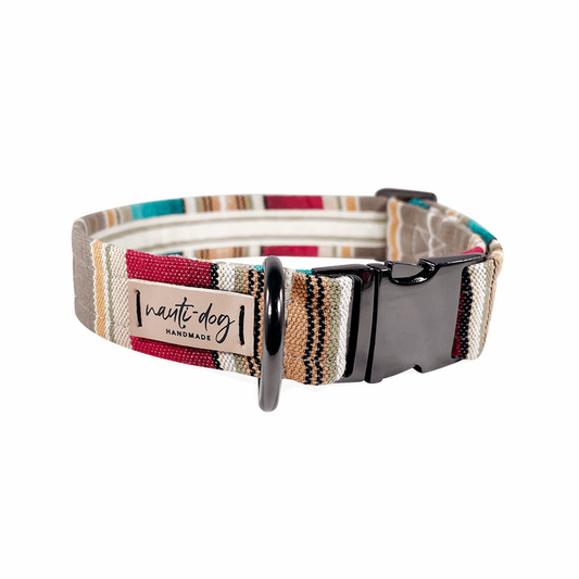 Serape Southwestern Woven Stripe Buckle & Martingale Dog Collar with black gun metal hardware