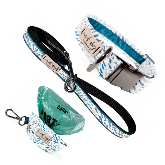 Shoal School of Fish Collar, Leash & Wastebag Dispenser Walking Set with Black Gunmetal Hardware